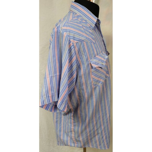Plains Western Wear Mens Large Blue Red Stripe Pearl Snap Short Sleeve Shirt - Picture 6 of 11